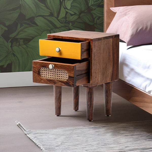 Modern Rattan Mango Solid Wood Bedside Table