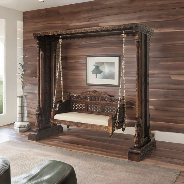 ClassicSolid Wood Walnut finish 2 Seater Swing Chair