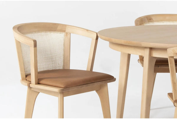 Mariko Rattan Solid Wood Round Dining Table Set - 4 Seater, 6 Seater - All Sizes