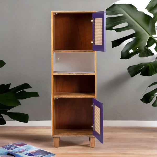 Rattan Solid Wood Bookshelf - Contemporary Design