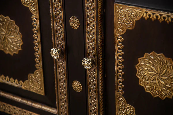 Modern Solid Mango Wood Cabinet With Brass Work