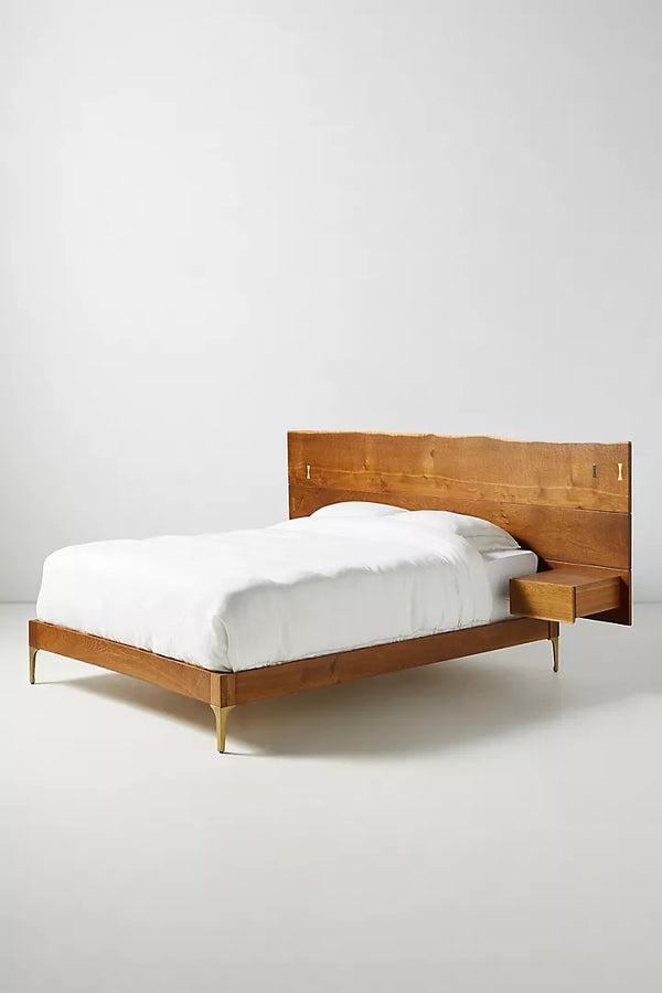 Live Edge Solid Wood Bed with Attached Nightstands - All Sizes