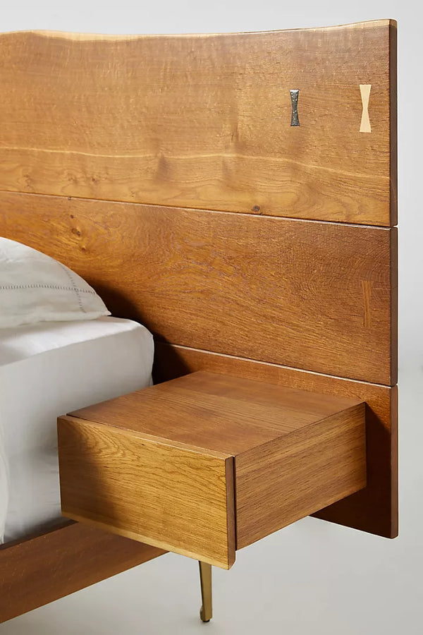 Live Edge Solid Wood Bed with Attached Nightstands - All Sizes