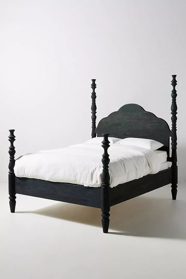 Colonial Acacia Wood Poster Bed With Black Finish