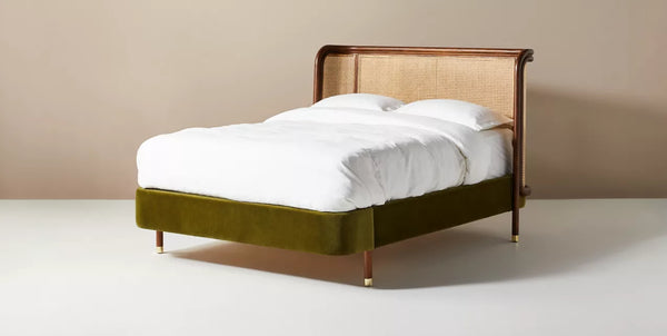 Berlin Rattan Solid Wood Bed With Cane and Upholstery – All Sizes