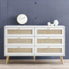 Modern Solid Wood Rattan White Finish Chest Of 6 Drawers