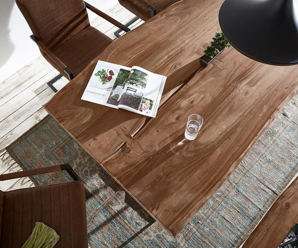 Live Edge Solid Wood 6 Seater Dining Table Set With Bench