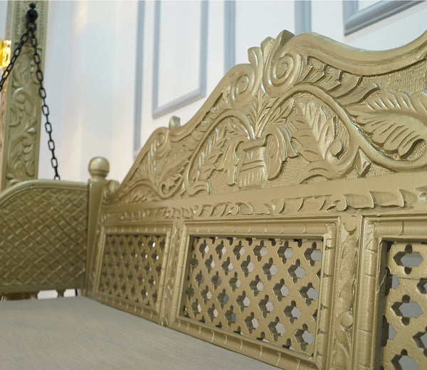 Modern Mango Solid Wood Gold Finish 2 Seater Swing Chair