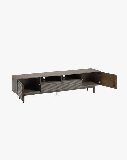 Contemporary Mango Wood Black & Distressed Finish T.V. Unit