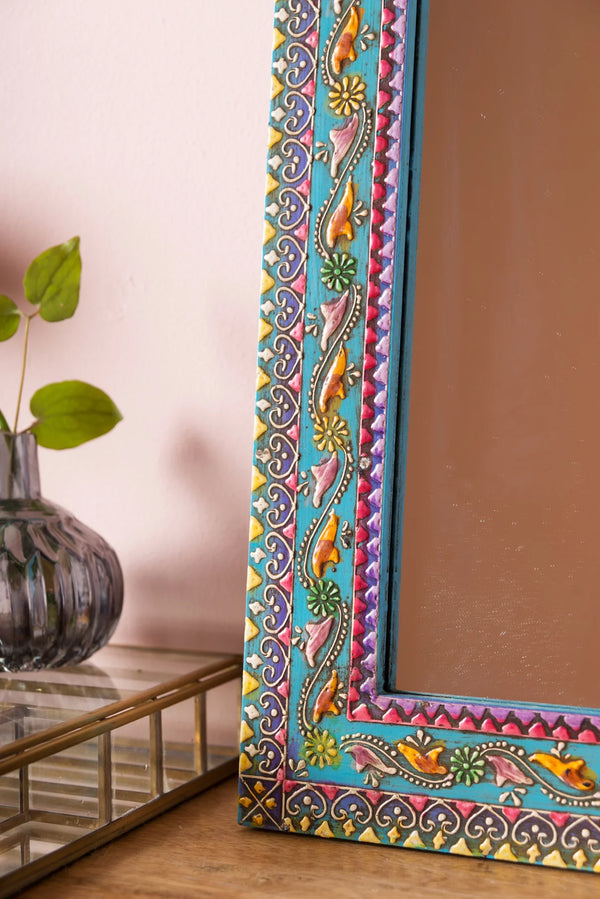Jaipuri Handpanited and Handcarved Mirror Frame