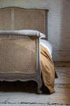 Colonial Antique Solid Wood Rattan Bed In Rustic White- All Sizes