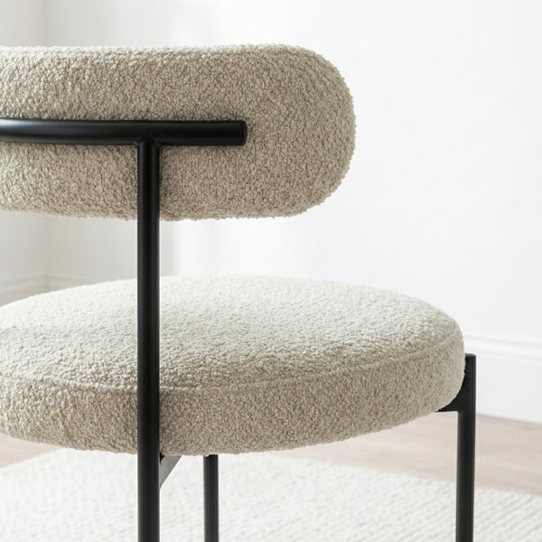 Antalya Modern Fluted Curve Marble Top Dining Set With Boucle Chairs - 4 Seater, 6 Seater - All Sizes