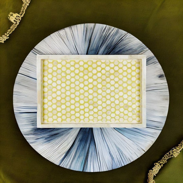 Bone Inlay Large Serving Tray - Honeycomb Pattern