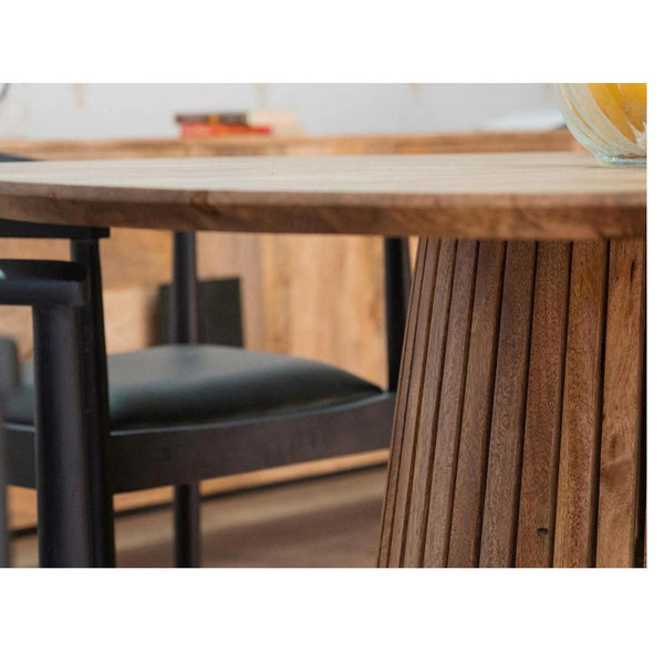 Antalya Modern Solid Mango Wood Fluted Round 4 Seater Dining Table Set