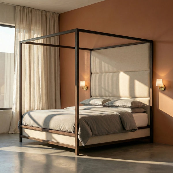 Abilene Sheesham Wood Upholstered Poster Bed