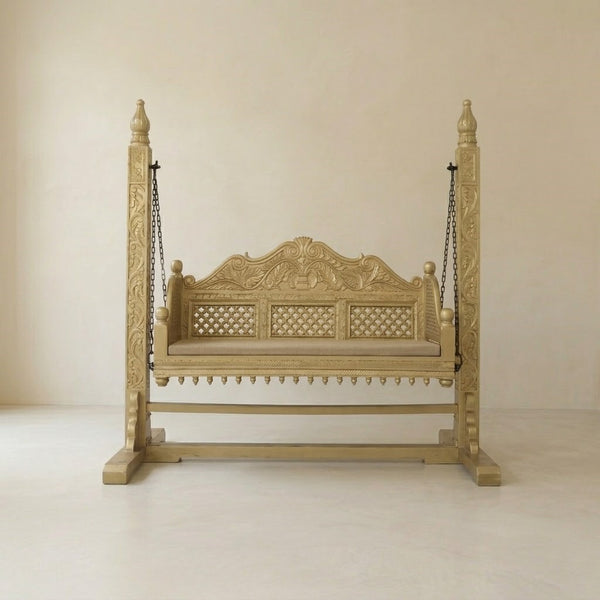 Ajabde Mango Solid Wood Gold Finish 2 Seater Swing Chair