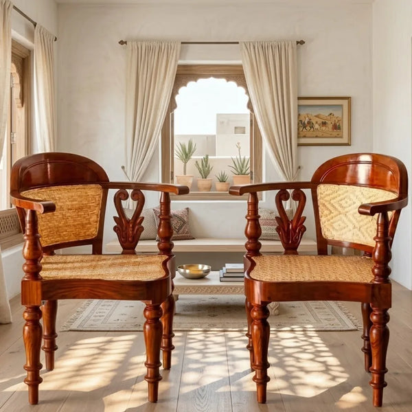 Albion Teakwood Corner Chair with Cane