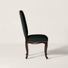 A classic high-back dining chair with dark green upholstered seat and backrest, featuring nailhead trim and carved dark brown wooden cabriole legs, shown against a plain light gray background.