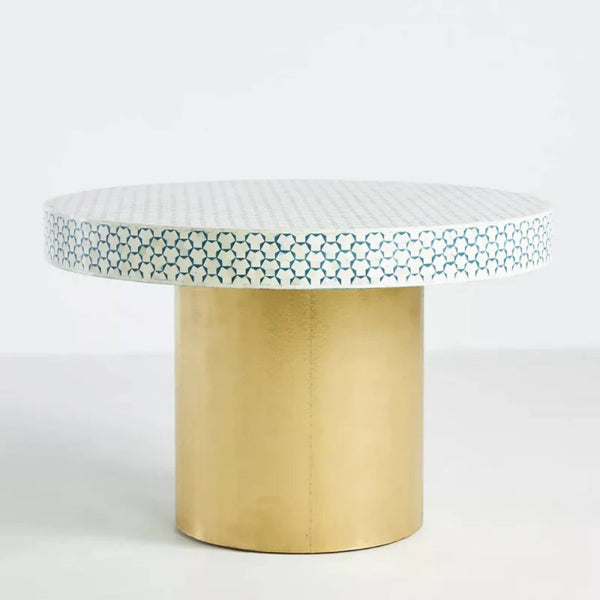 Amaya Luxury Bone Inlay Round Dining Table, side angle