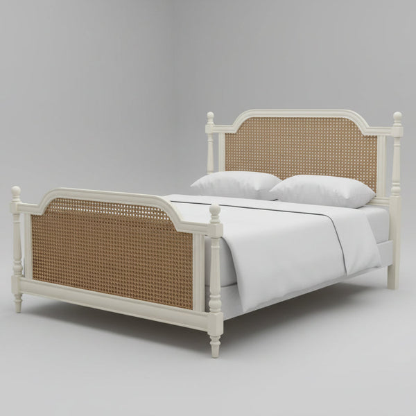Ambre French Solid Wood Rattan Bed- All Sizes