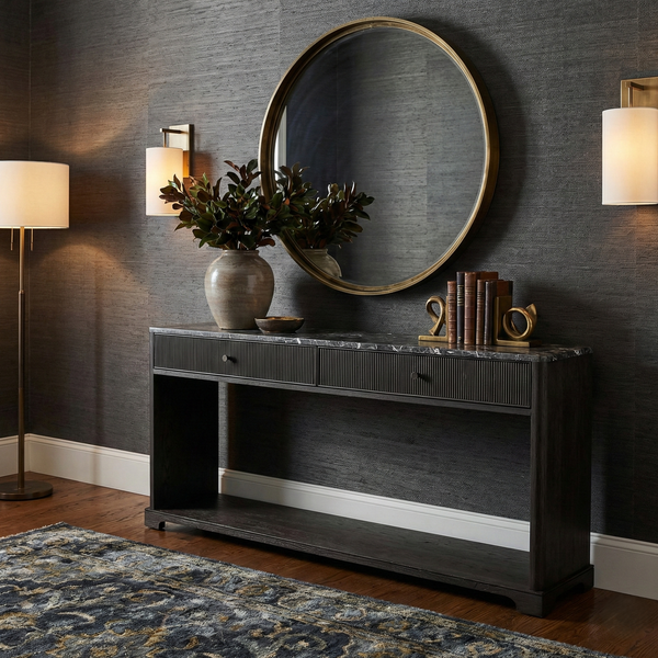 Ancient Oak Wood Marble Console Table