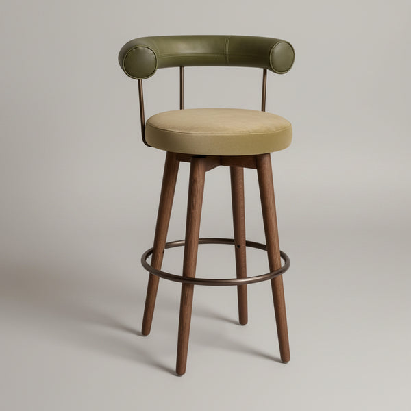 Andro Leather And Velvet Barstool, side angle