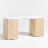Antalya Natural Oak Wood Desk With White Marble Top
