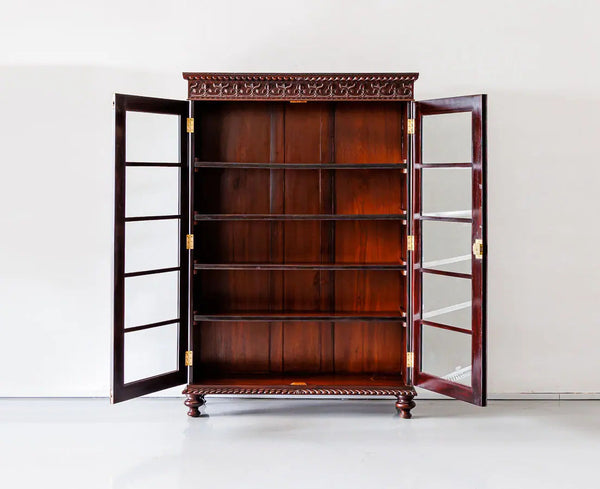 Traditional & Classic Carved Rosewood Glass Front Cabinet