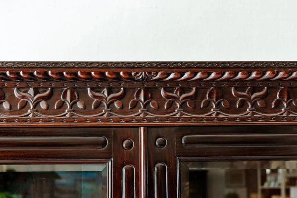Traditional & Classic Carved Rosewood Glass Front Cabinet