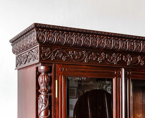 Traditional & Classic Carved Teakwood Glass Front Cabinet