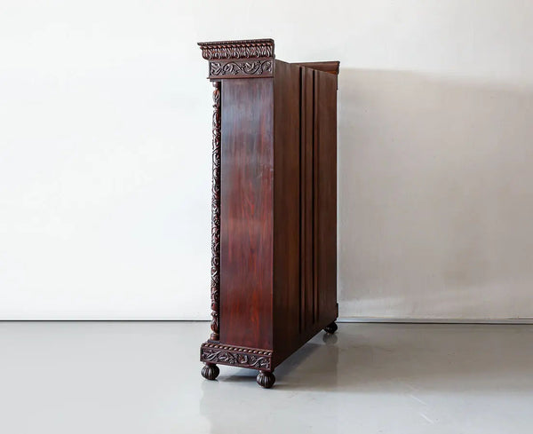 Traditional & Classic Carved Teakwood Glass Front Cabinet