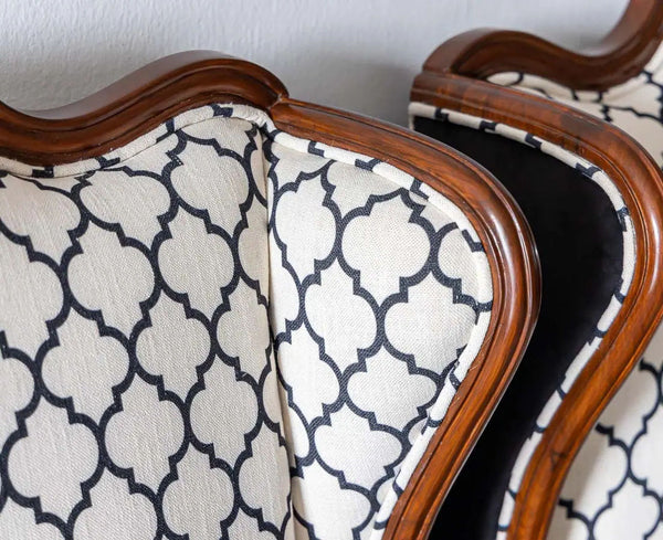 Traditional Pair of Luxurious Teakwood Walnut Wing Chair