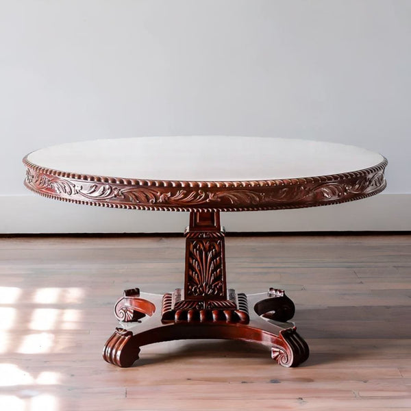 Classic Sheesham Solid Wood Table with Carved Floral Design