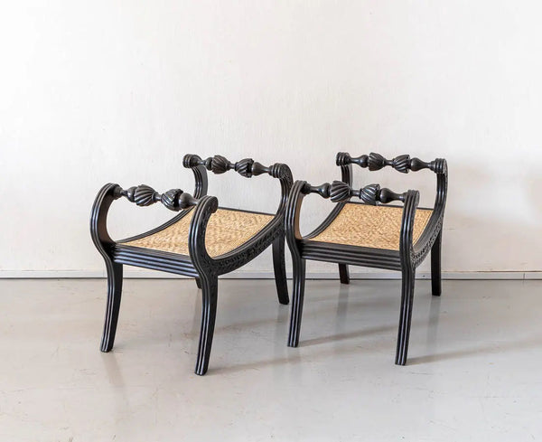 Traditional Classic Rosewood Stool with Floral Carving