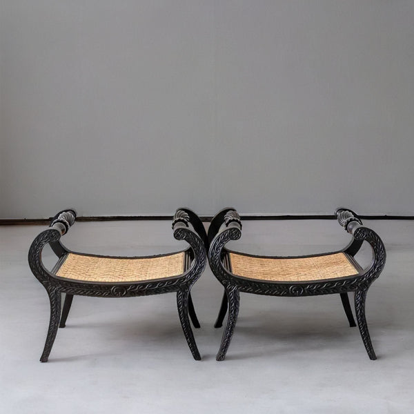 Traditional Classic Rosewood Stool with Floral Carving