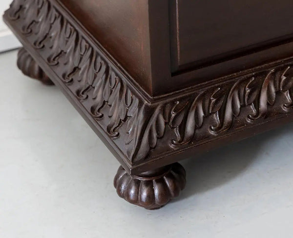 Traditional & Classic Carved Teakwood Glass Front Cabinet With Pillars