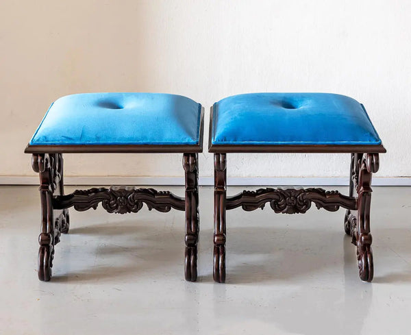 Traditional Classic Rosewood Stool with Floral Carving