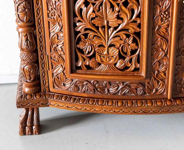 Traditional & Luxurious Teakwood Floral Carved Sideboard