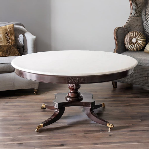 Classic Rosewood Round Dining Table With Marble Top