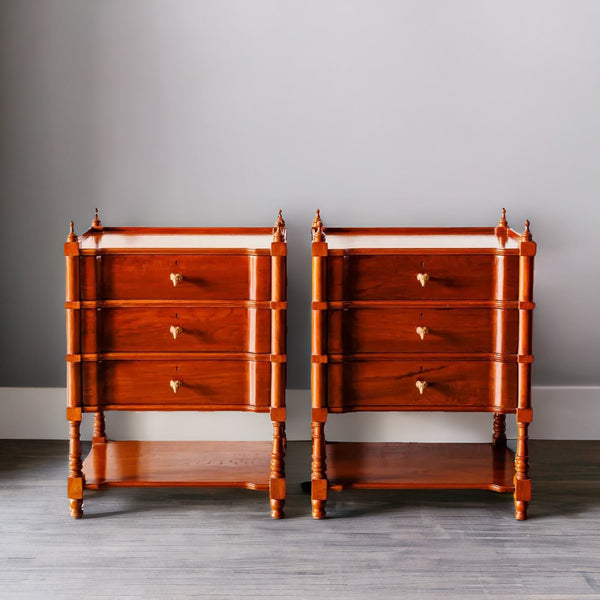 Traditional Pair of Luxurious Teakwood Bed Side Tables With 3 Drawer