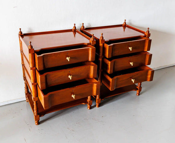 Traditional Pair of Luxurious Teakwood Bed Side Tables With 3 Drawer