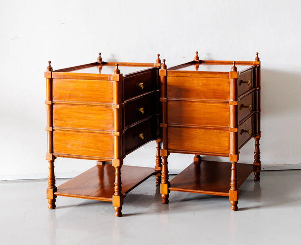 Traditional Pair of Luxurious Teakwood Bed Side Tables With 3 Drawer