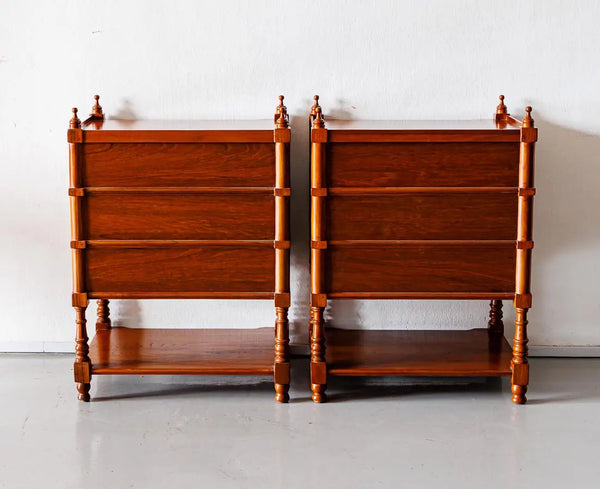 Traditional Pair of Luxurious Teakwood Bed Side Tables With 3 Drawer