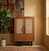 Arco Mid-Century Rattan Wood Bar Cabinet
