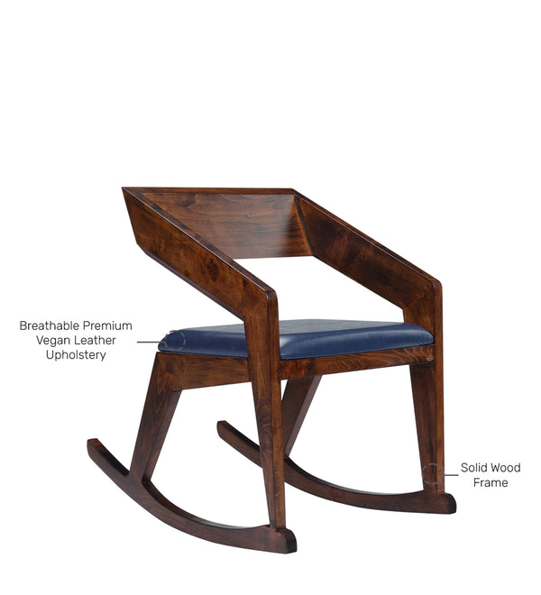 Atlantis Solid Wood Rocking Chair in Brown & Dark Blue Colour