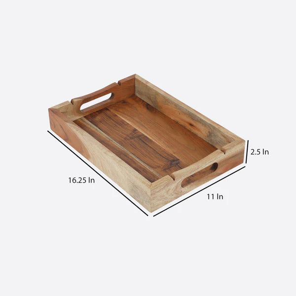 Rectangular Wooden Tray Curvy Handles - Serving Tray