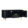 Solid Wood Stripped Design Wide Tv Media Unit - Black Finish