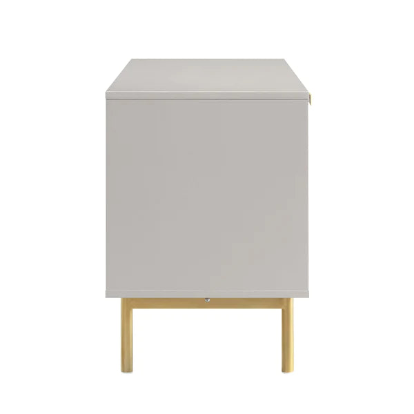 Solid Wood Stripped Design Wide Tv Media Unit - Taupe Finish