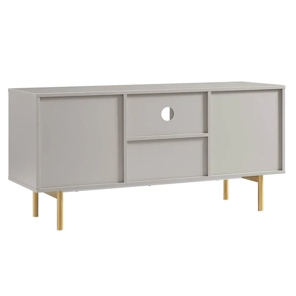 Solid Wood Stripped Design Wide Tv Media Unit - Taupe Finish