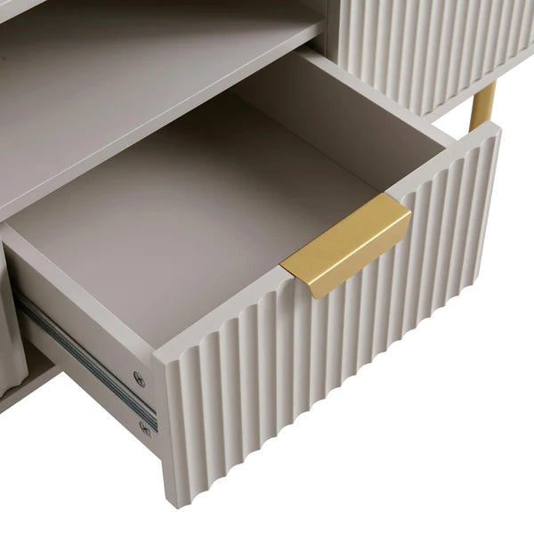 Solid Wood Stripped Design Wide Tv Media Unit - Taupe Finish